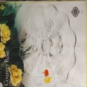Crystal Cake Plate with Frosted Rose Design